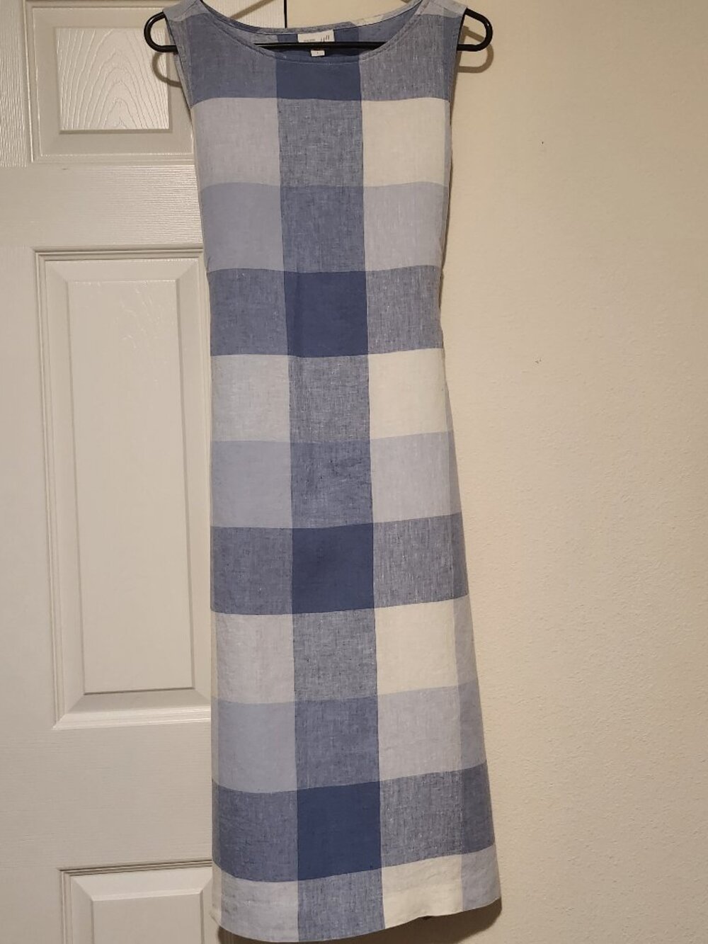 J. Jill Love Linen Buffalo Check Shift Dress Linen Sleeveless Tie Waist Sz L